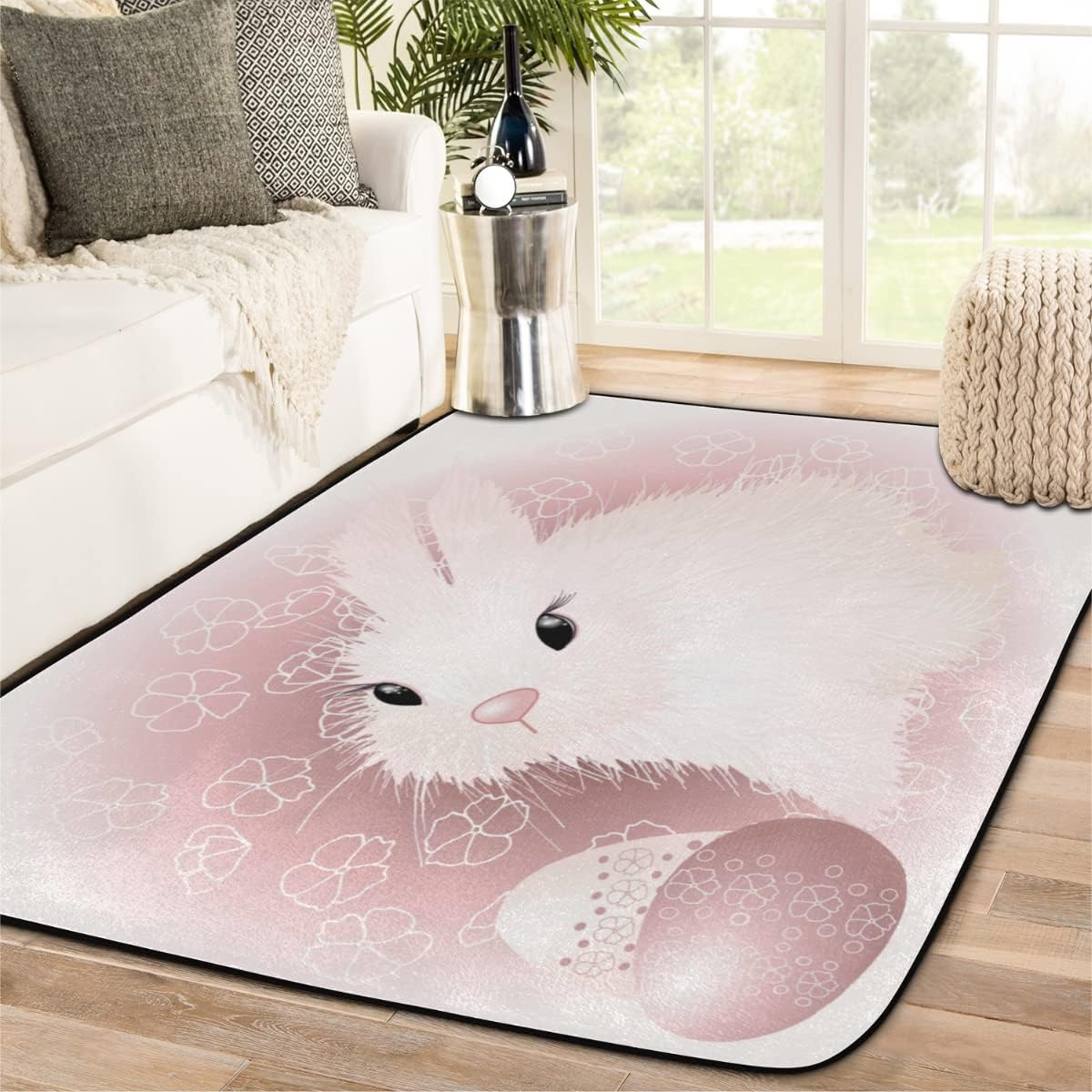 5 x 7 Happy Easter Bunny Rabbits Super Soft Area Rug for Kids Baby Nursery, Kids Girls Nursery Rug Cute Home Decor Rug, Room Decor for Baby