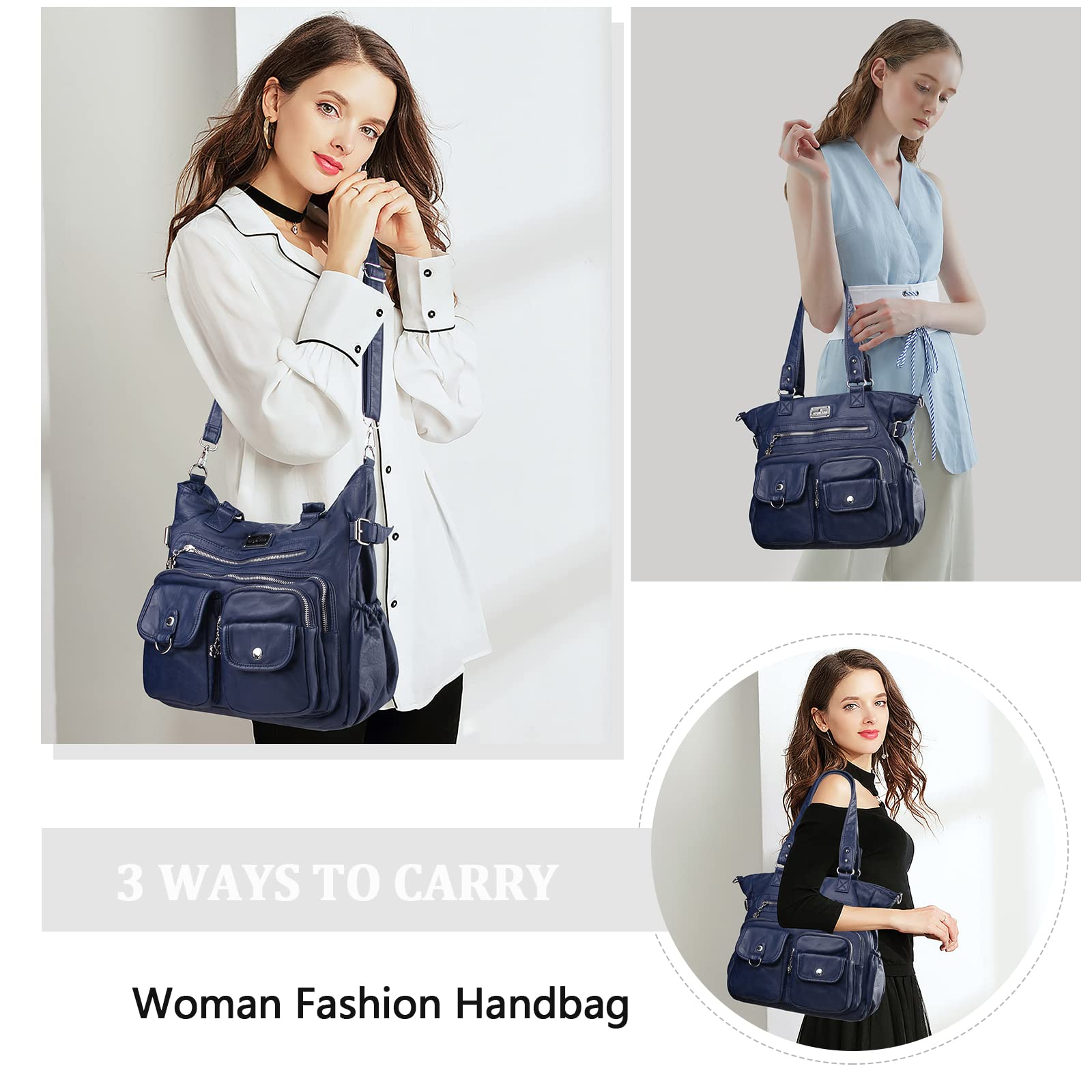 Angelkiss - Bolsos de mano para mujer, de poliuretano, con bolsillos, para hombro | Poliuretano