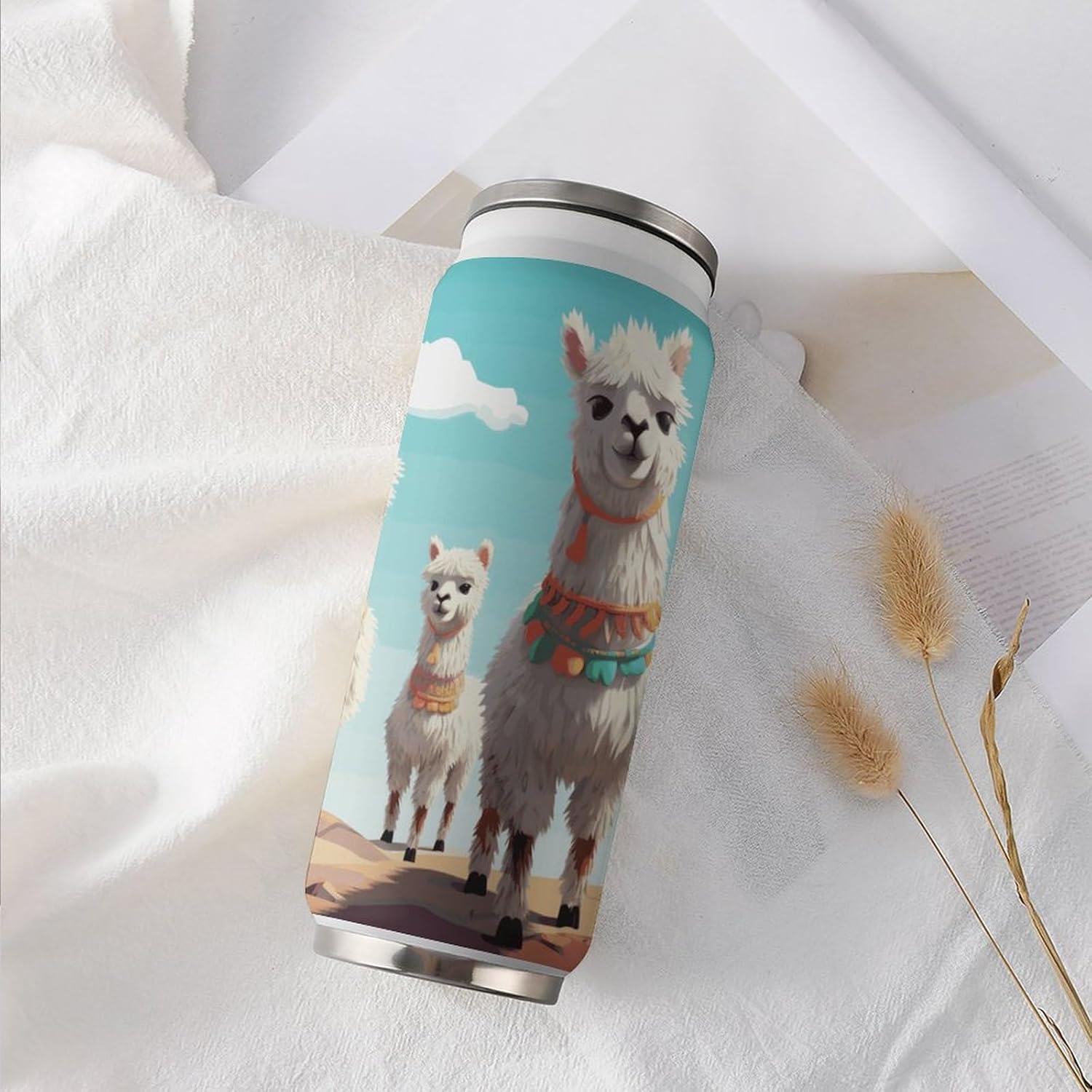 Stainless Steel Cups Cute Llama Printed Coke Cup Stainless Steel Insulated Cups with Lid And Straw