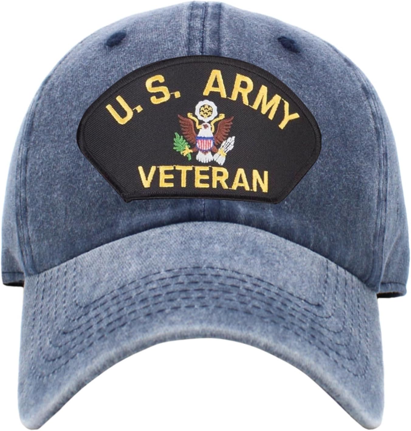 US Army Veteran Cap Pigment Washed Vintage Military Hat Patch Baseball Cap