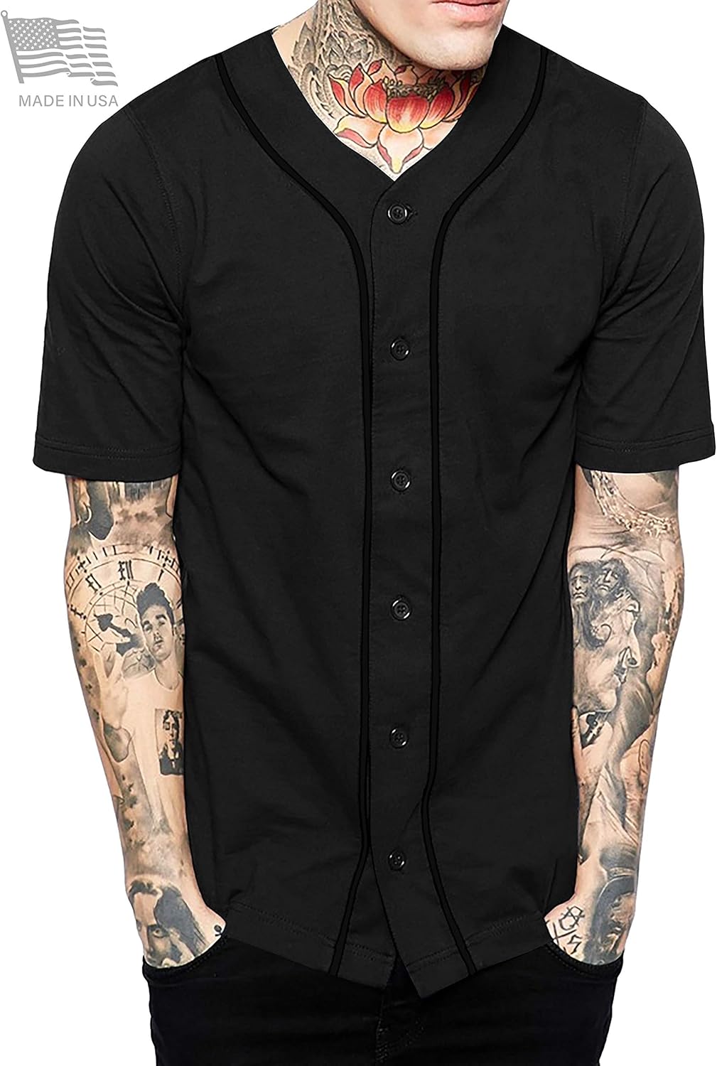 Ma Croix Made in USA Mens Premium Button Down Baseball Jersey Team Uniform Hip Hop Urban Tee Shirt - Image 2