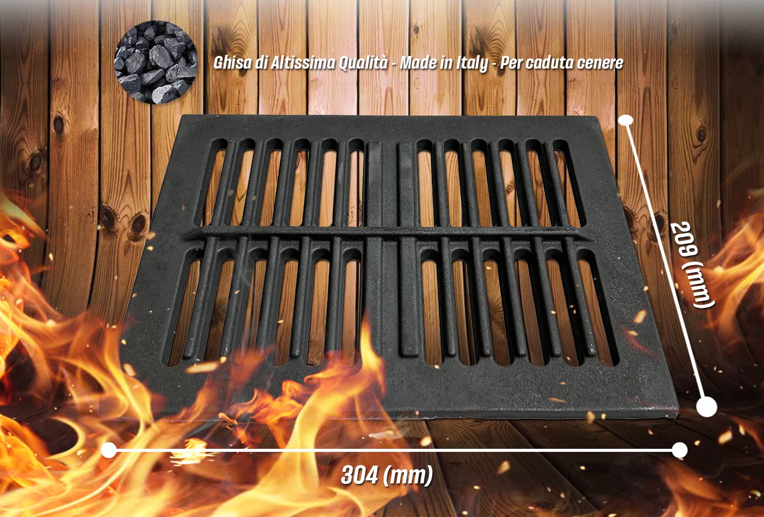 eRicambi, Griglia in Ghisa per Camini e Stufe a Legna e Focolari Pellet CLAM FAVILLA, Dimensioni: 30,4 x 20,9 (cm), Spessore 1 cm, Peso 3,7 Kg per Caduta Cenere
