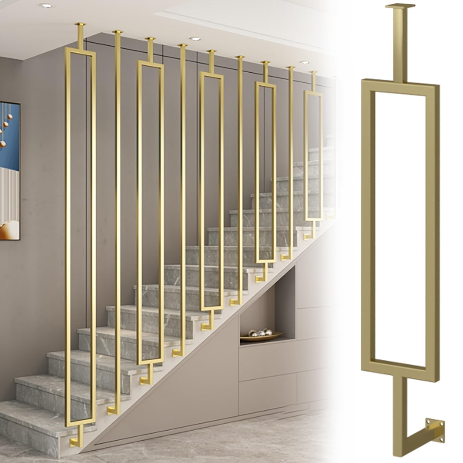 Poteau de garde-corps moderne doré en fer forgé 120 cm pour escalier et loft