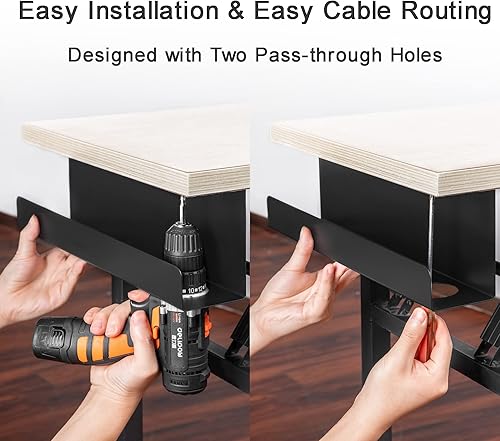 Miniatura 3 de ZhiYo Bandeja de organización de cables para debajo del escritorio de 17 pulgadas, paquete de 2 bandejas de metal resistente debajo del escritorio,