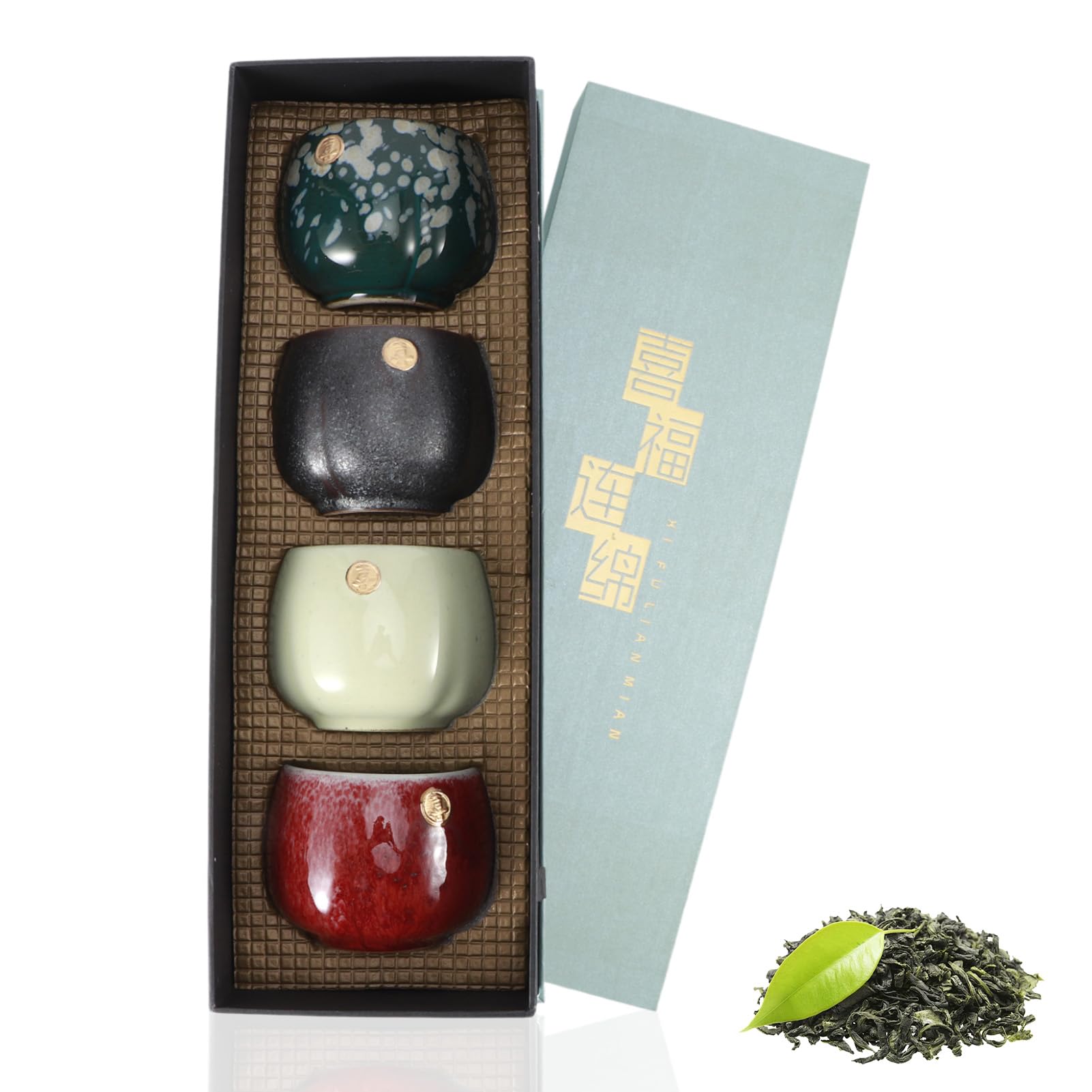 Lot de 4 tasses à thé japonaises, tasses à thé en céramique pour la maison, le bureau, les cadeaux, les sakés tasses à thé