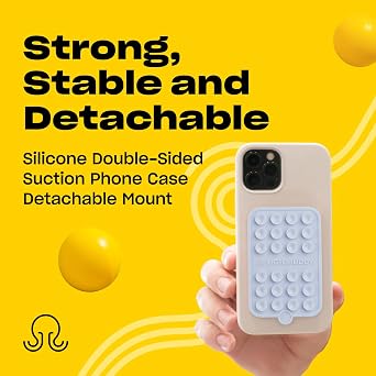 OCTOBUDDY Double - Silicone Double-Sided Suction Phone Case Detachable Mount - Hands-Free, Strong Grip Holder for Selfies & Videos - iPhone & Android Compatible - 2.5 x 3.75, Baby Blue