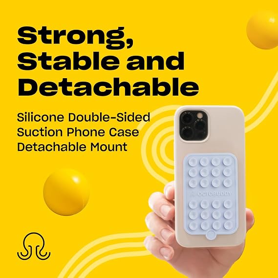 OCTOBUDDY Double - Silicone Double-Sided Suction Phone Case Detachable Mount - Hands-Free, Strong Grip Holder for Selfies & Videos - iPhone & Android Compatible - 2.5 x 3.75, Baby Blue