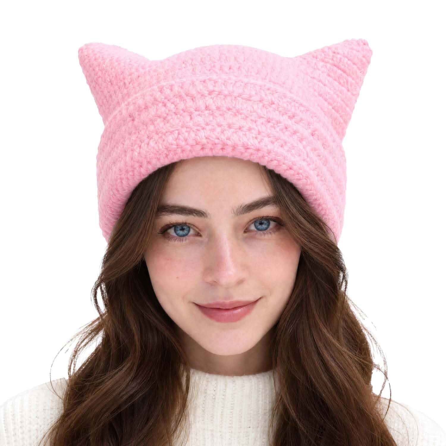 Crochet Hats for Women Cute Cat Ear Knitted Hat Soft Knit Hat Vintage Cuffed Slouchy Beanie for Women