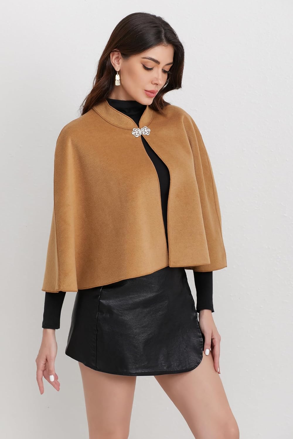 Short Cape for Womens Winter Warm Shawl Wraps Cardigan Dressy Cloak for Party - Image 2