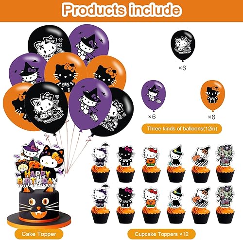Miniatura 3 de Decoración de fiesta de Halloween, suministros de cumpleaños para Skelebones de Halloween, incluye pancarta, decoración de tarta, 12 adornos para