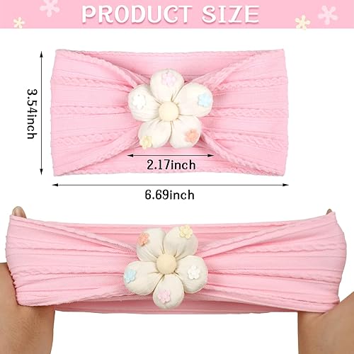 Miniatura 2 de Diadema de 3 piezas con diseño de flores, de nailon, suave, cómoda, elástica, para baby shower, recién nacidas, esenciales para bebés (amarillo,