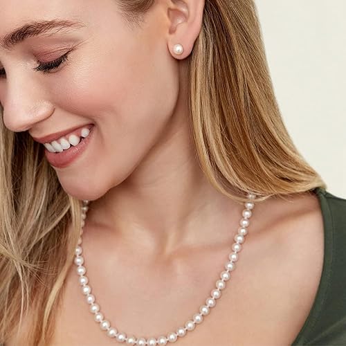 Miniatura 3 de Real Pearl Necklace for Women with AAA Quality Round White Freshwater Genuine Cultured Pearls  18 inch Pearl Strand with 14K Gold Plated Sterling