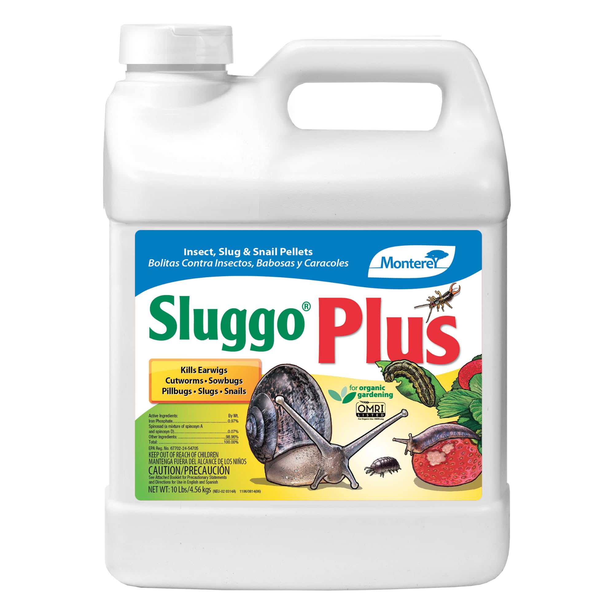 Sluggo Plus - for Organic Gardening - Slug and Snail Killer for Garden - Kills Earwigs, Cutworms, Sowbugs, Pillbugs, and More - 10 lbs