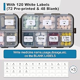 3 Pack 14 GRIDS Travel Pill Organizer Box with Labels - Travel Medicine Case Kit - Pocket Daily Pharmacy Container - Travel Medication Holder Dispenser for Fish Oil Vitamin Supplement Storage - Clear