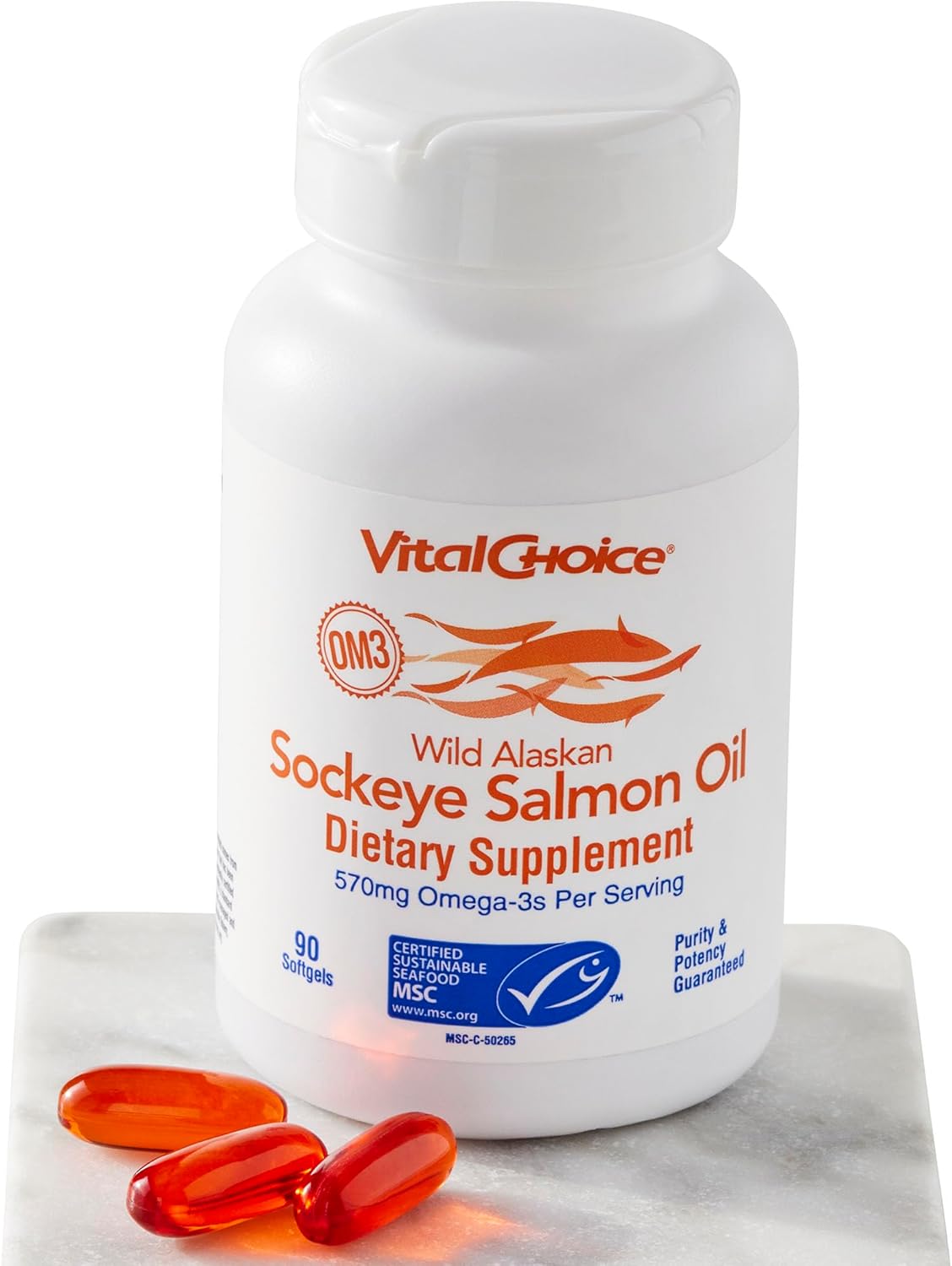 Vital Choice MSC Wild Alaskan Sockeye Salmon Oil Dietary Supplement, 90 Softgels