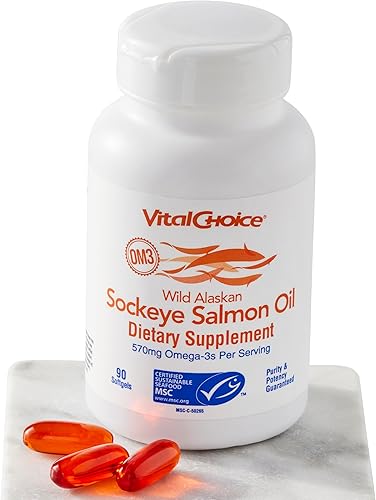 Vital Choice MSC Wild Alaskan Sockeye - Suplemento dietético de aceite de salmón, 90 cápsulas blandas