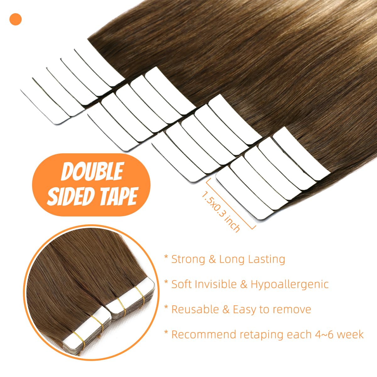 VINBAO Tape In Hair Extensions Human Hair Blonde Hair Extensions Tape In Dark Roots Color 3-8-22 Brown and Blonde Highlights Remy Hair Tape In Extensions 20 Pieces 50 Grams (T22Inch - Image 3