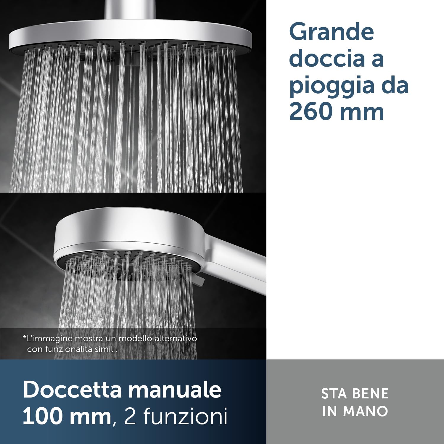 Ideal Standard Alero colonna doccia, kit doccia a risparmio idrico con due tipi di getto (SilkRain e Rain), montaggio flessibile grazie al braccio girevole – Cromo (260 x 513 x 1117 mm)
