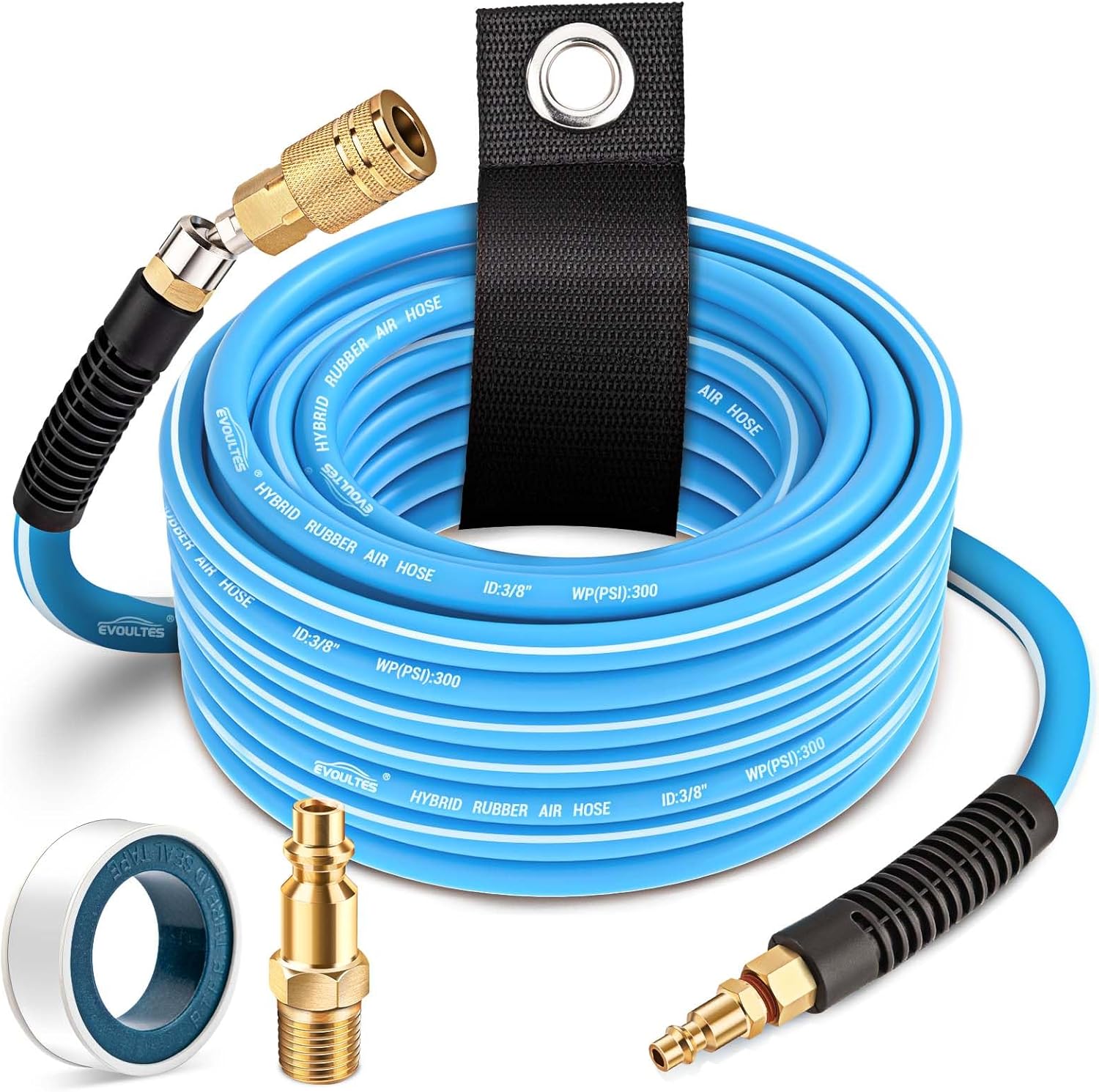 EVOULTES Hybrid Air Hose, 3/8 in. x 52 ft., 300 PSI Heavy Duty Air Compressor Hose with 360 Swivel Coupler, Kink Resistant, Lightweight, All-Weather Flexibility with 1/4" NPT Fittings