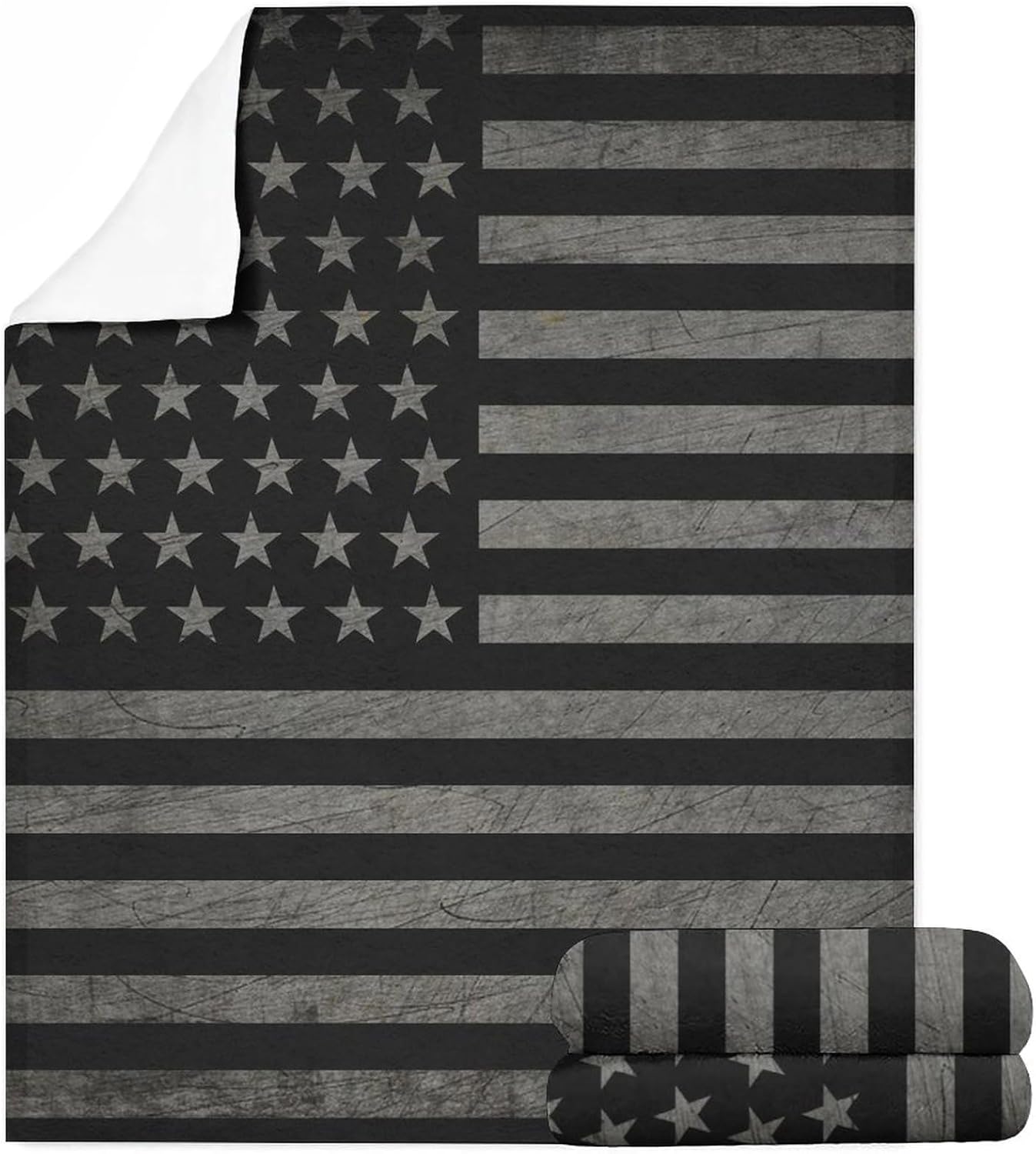 Black American Flag Blanket, America Throw Blanket Retro Decor for Couch Bed Sofa,Soft Cozy Lightweight Blankets for Adults 60"x80"