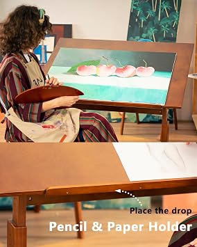 DJAR Wooden Drawing Table 106 x 76 cm Height and Tilt Adjustable Large work surface studio painting table for artists craft table for writing reading and working in the studio or at home