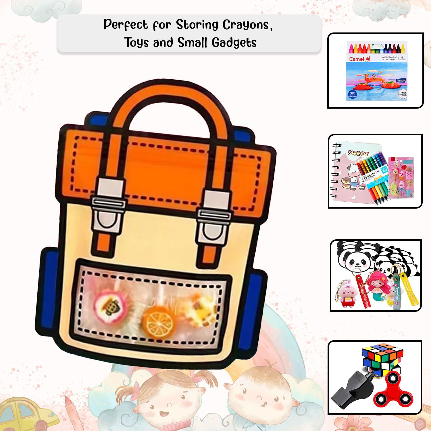 SKY FLEXI PACK – 10 Pcs, Small, School Bag Themed Candy & Cookie Bags (18cm x 21cm, Orange) – Perfect Goody Bags for Kids, Ideal for Return Gifts for Birthday and Party Favors 4