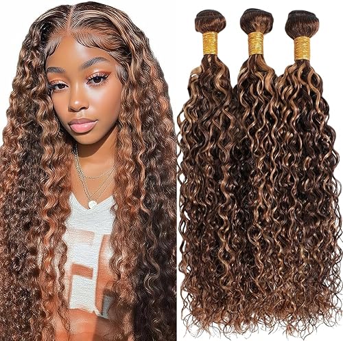 Highlight Brown Bundles P4/30 Water Wave Bundles Human Hair Bundles 20 22 24 Inc
