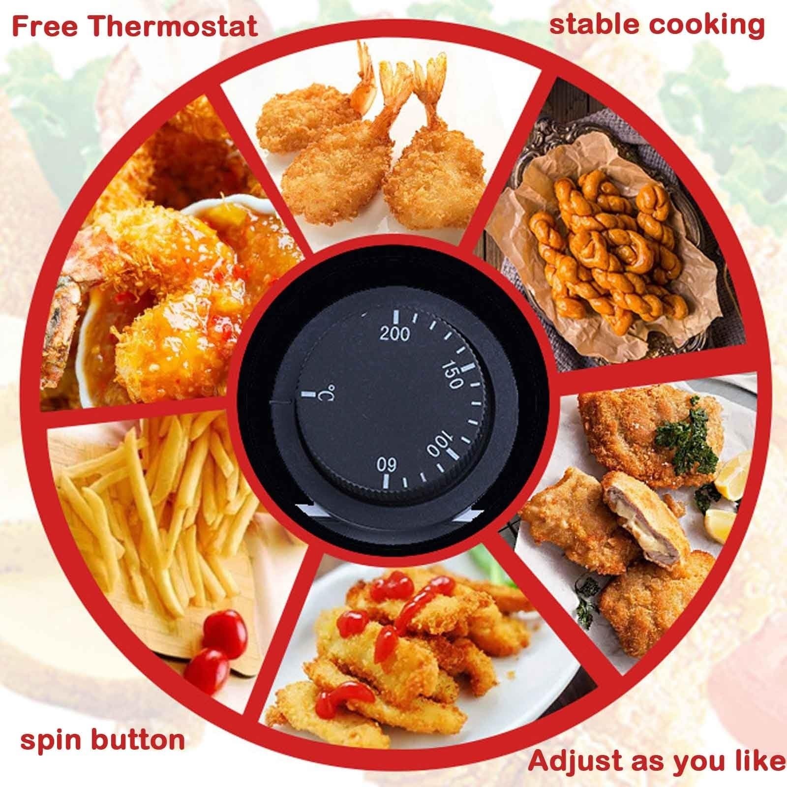 Friggitrice Elettrica ad Olio 3 Litri con Termostato，Domestico Friggitrice Elettrica da Banco，Acciaio Inox 2000W