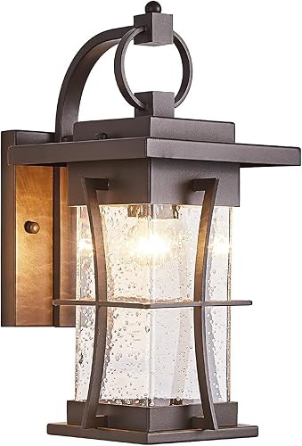 Miniatura 7 de Oil Rubbed Bronze Outdoor Light Sconces Wall Mount Matte Brown Outdoor Wall Lamp Large Exterior Porch Wall Lantern with Seeded Glass 15" Outside