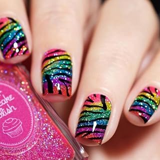 Colorful Press on Nails Short Square Fake Nails Full Cover Zebra Stripe designs Stick on Nails Rainbow False Nails Glitter Acrylic Nails Gel Glue on Nails for Women Summer Nail Decor24pcs