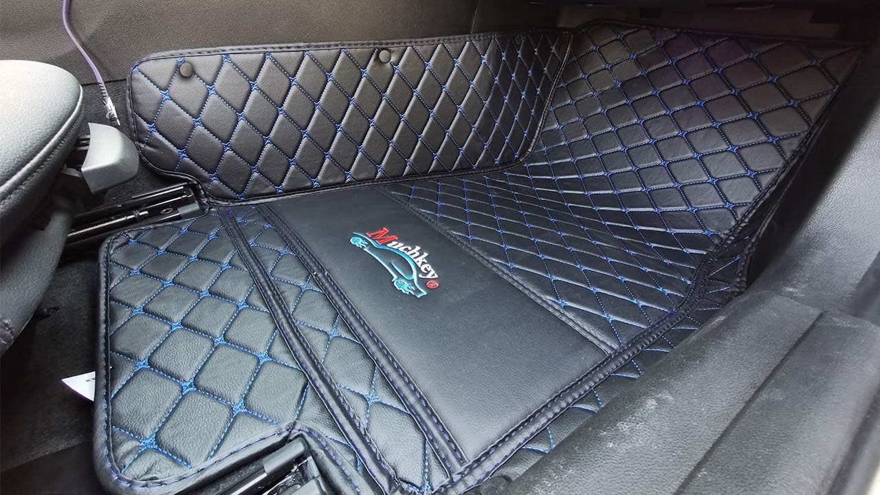 Muchkey Car Floor mat- Customize The Picture - Customized for Your Personal Model - Heavy Duty Leather Car Mat Non-Slip Waterproof Black Blue