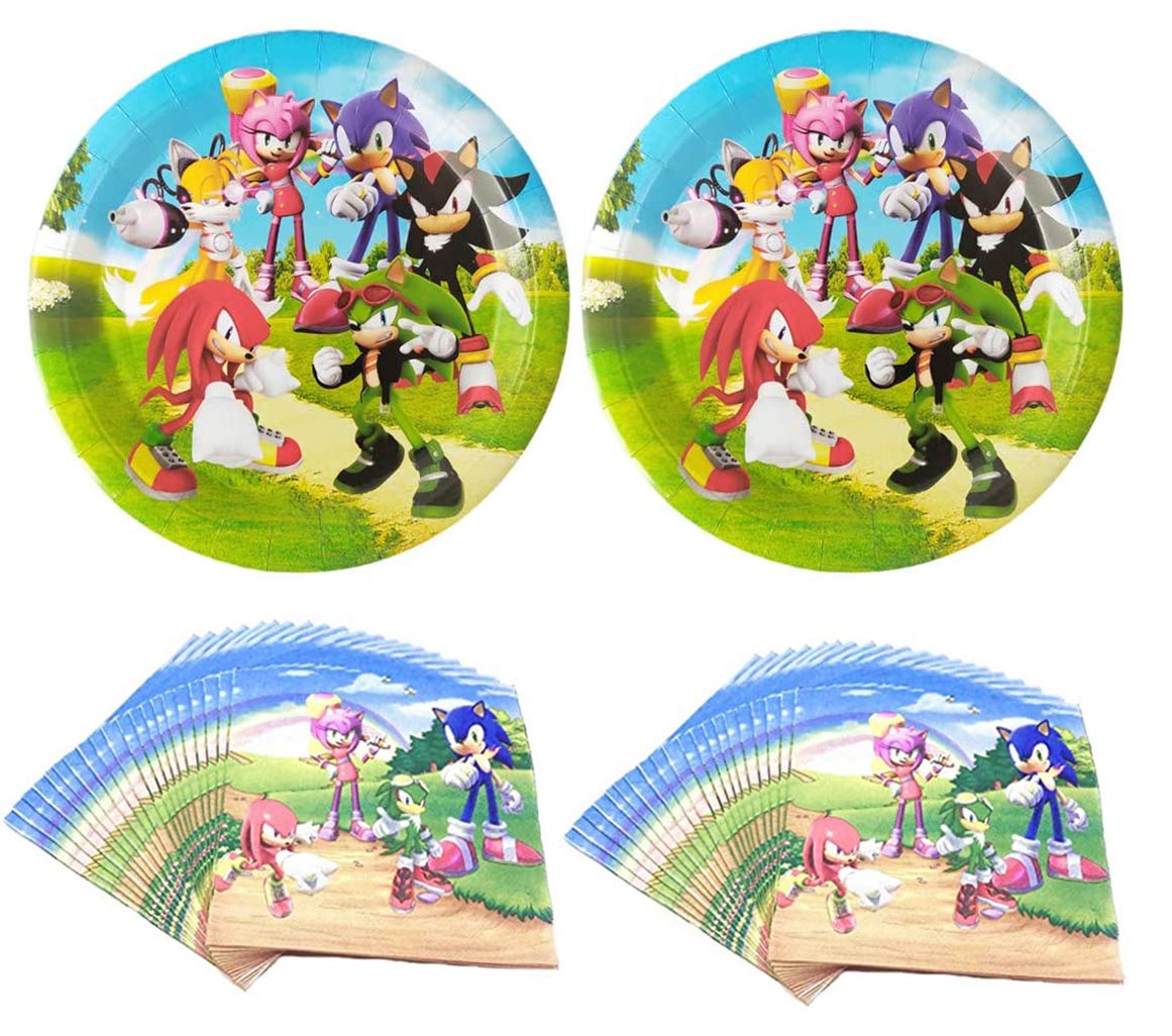 Sonic the hedgehog Themed Party Supplies Set Disposable Plates- Sonic the hedgehog Cake Plates and Napkins Children's Birthday Party Decorations for Boys Girls and Baby Shower 20 serves