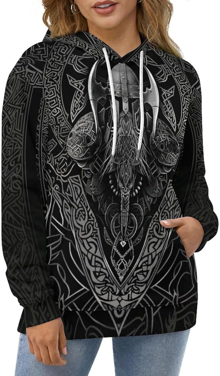 KIDVOVOU Men's Cool Viking Hoodie 3D Tattoo Print Long Sleeve Pullover Hoodies Norse Mythology Sweatshirt Jacket - Image 5