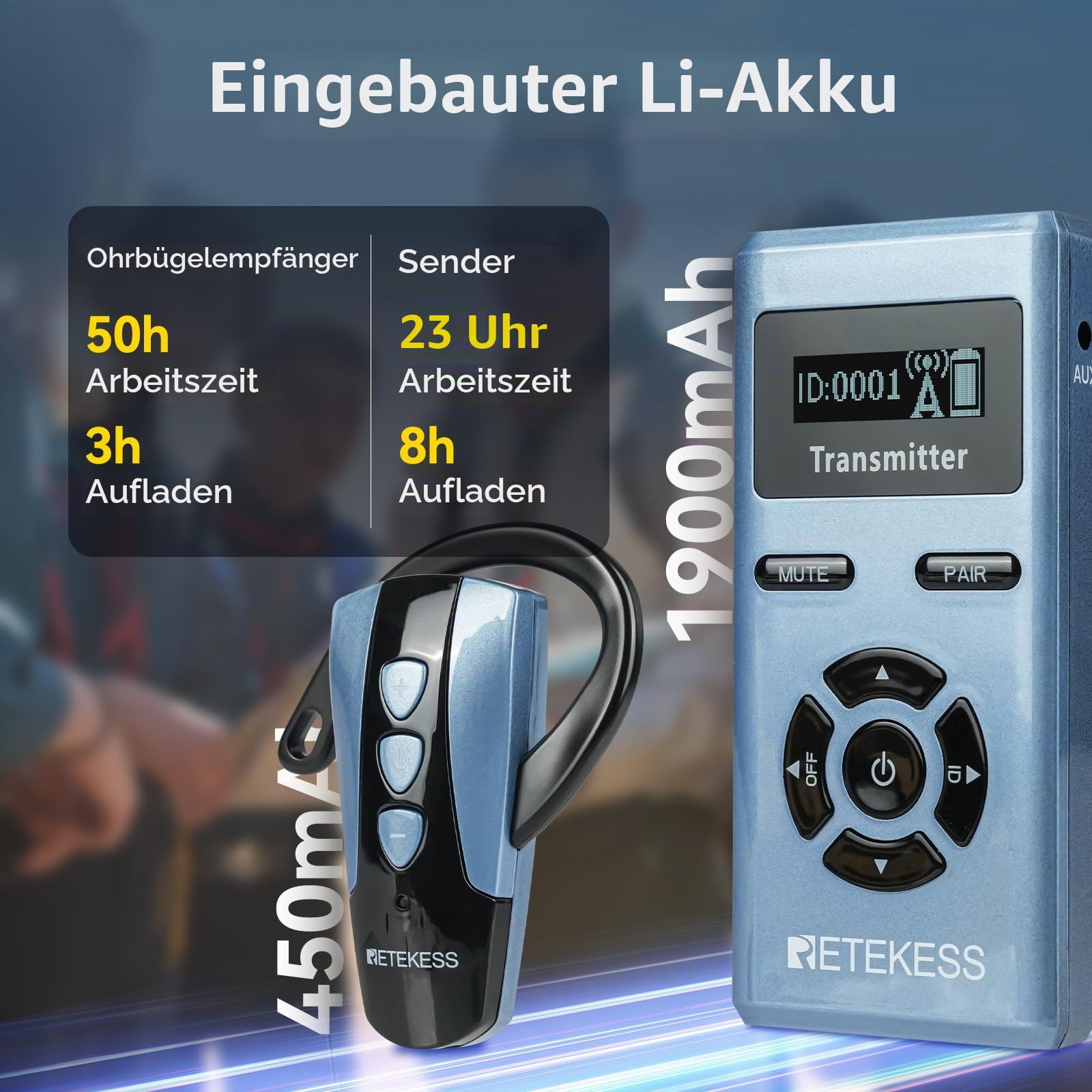 Retekess TT106S Drahtloses Tourguide-System, Ohrbügel-Empfänger (2TX 20RX)