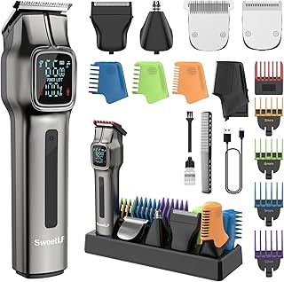SweetLF Beard Trimmer for Men: 12-in-1 Professional Mens Grooming kits -180Min Runtime Cordless Hair Clippers - IPX7 Waterproof Electric Razor with Dual Speed & LED Display&Travel Lock, USB-C Charging