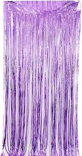 6 unidades de cortinas de oropel de color lila claro, metálicas, con flecos, 1 m x 2 m, decoración de fondo, cortina de flecos para cumpleaños, fiestas, Navidad
