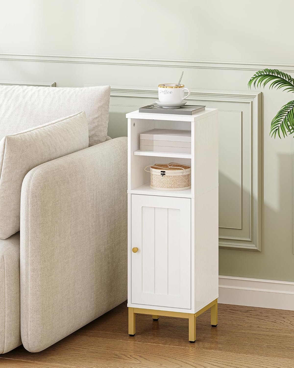 Hzuaneri Bathroom Storage Cabinet, Corner Floor Cabinet with Shelves, Customized Door Opening Direction, Bathroom Organizer with Adjustable Shelf for Kitchen, Living, Toilet Paper Cabinet, White