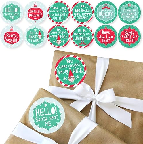 Big Dot of Happiness Elf Squad - Notas de elfos navideños y navideñas - Juego de 12 calcomanías