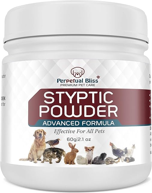 Perpetual Bliss Styptic Powder (Large 60g Tub) For Dog, Cat, Rabbit, Guinea Pig, Birds, Effective At Stopping Bleeding On Paws From Dog Nails Clippers, Grooming. Essential Part Of Pet First Aid Kit