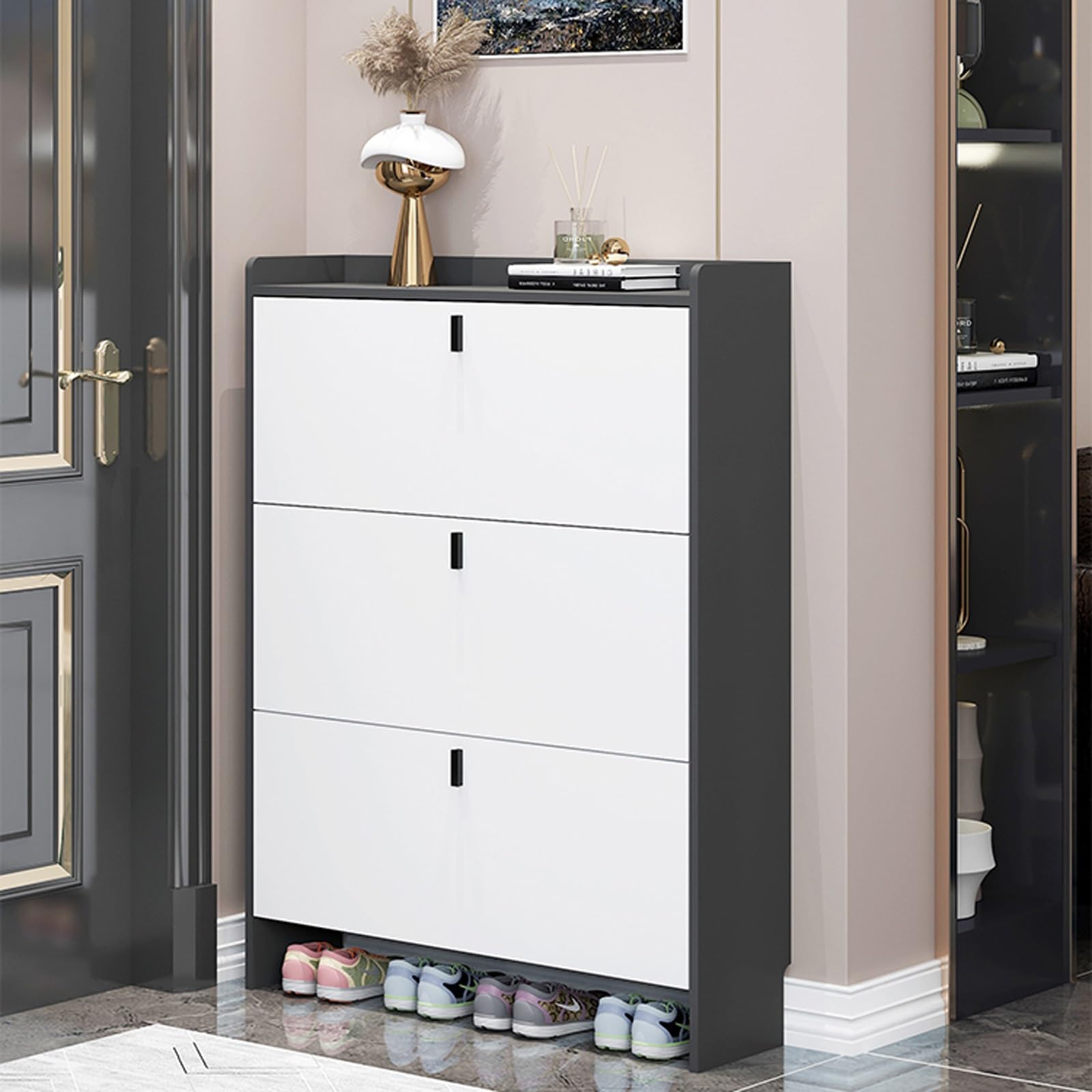 Étagère à chaussures rabattable pour petit espace et entrée propre