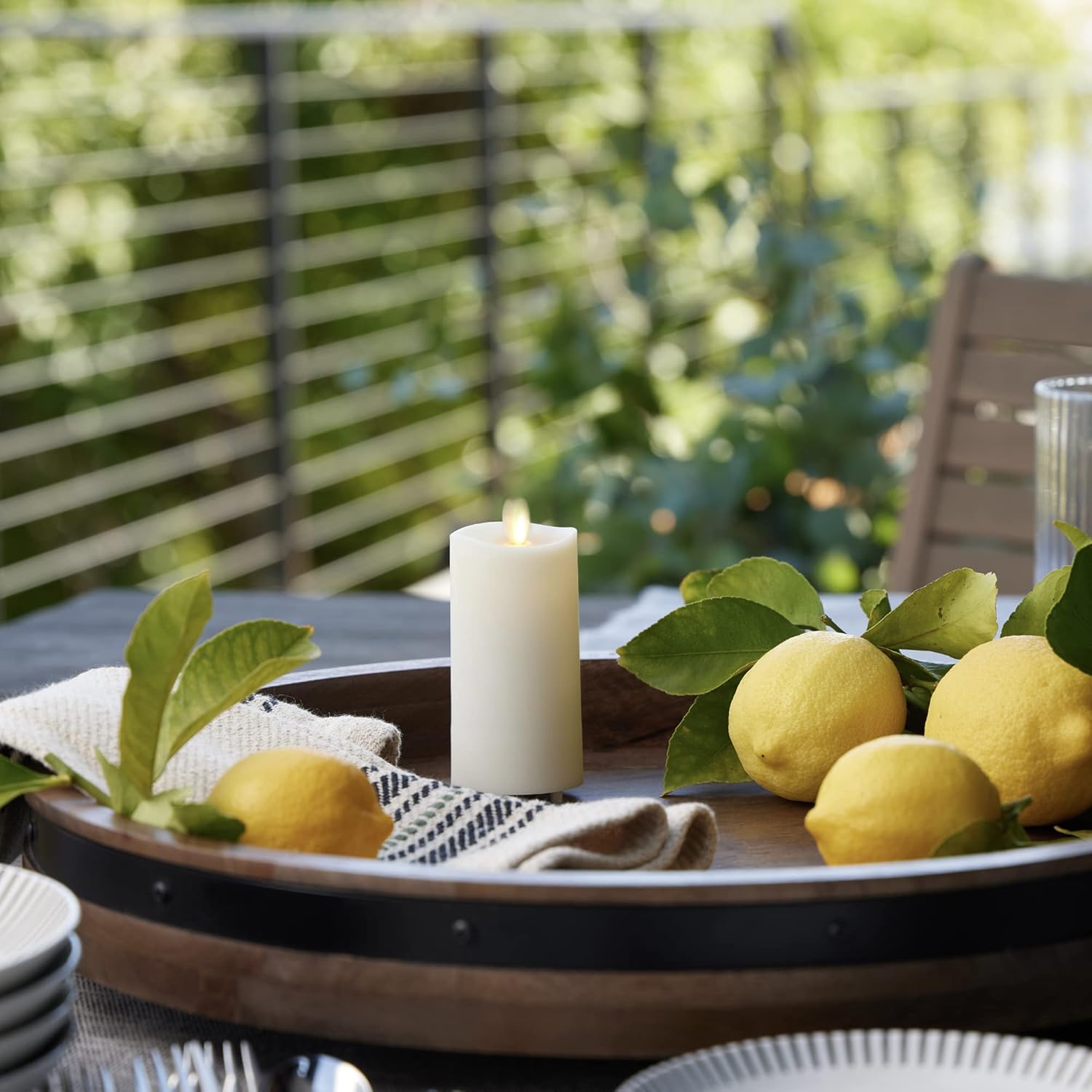 Luminara Outdoor Slim Pillar Flameless LED Candle, Ivory 2" x 4.5", Moving Flame Weather Resistant Timer Ready Battery Operated Safe Melted Edge