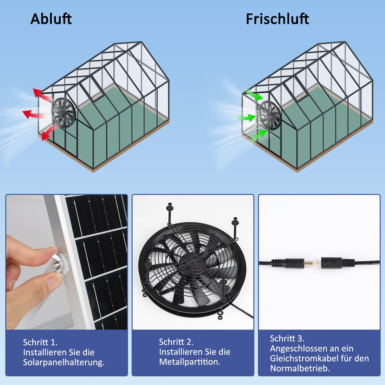 Solar Ventilator, 18W Solarpanel Ventilator Gewächshaus, mit DC Solar Lüfter Wasserdichter für kleine Hühnerställe, Schuppen, Haustierhäuser, Fensterauspuff, mit 3M Kabel und Halterung