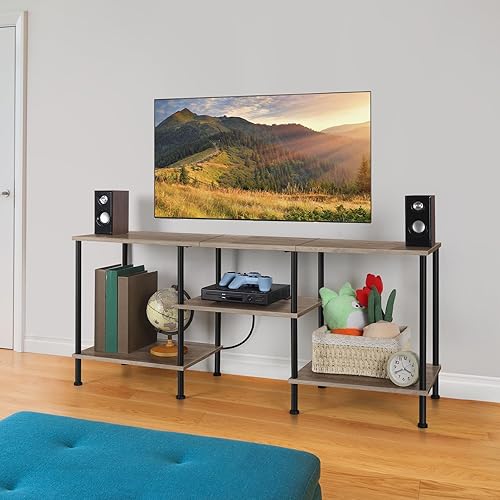 Miniatura 6 de Soporte de TV de 50 pulgadas con toma de corriente, pequeño centro de entretenimiento con almacenamiento, consolas de TV de 3 niveles para sala