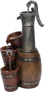 Alpine Corporation ZEN403S Indoor/Outdoor Floor Vintage Farmhouse Barrel Fountain, Rustic Waterfall for Garden, 24", Brown