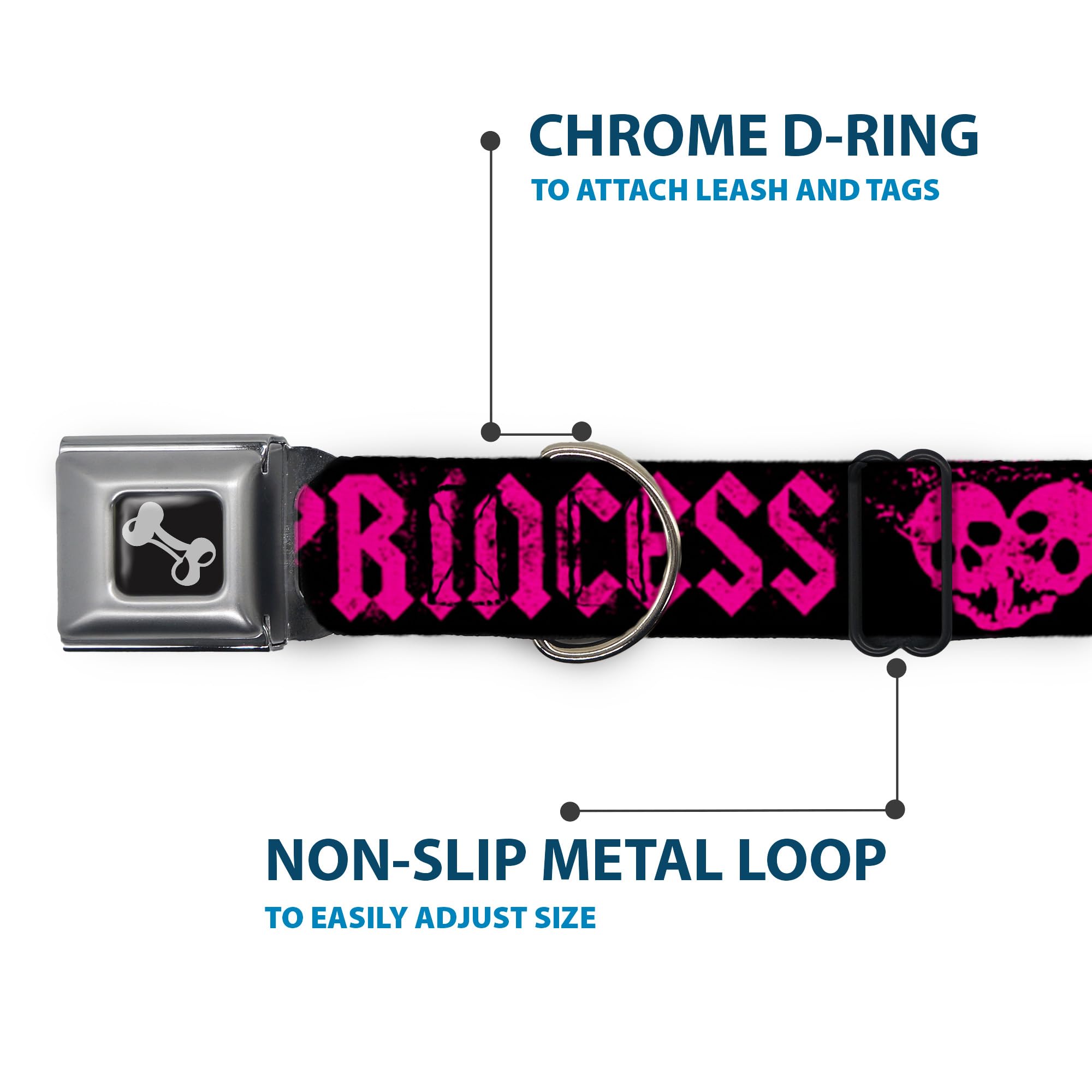 Buckle-Down Obroża dla psa z klamrą pasa bezpieczeństwa - punk księżniczka czarny/fuksja - szerokość 3,8 cm - pasuje na szyję 45-81 cm - duża