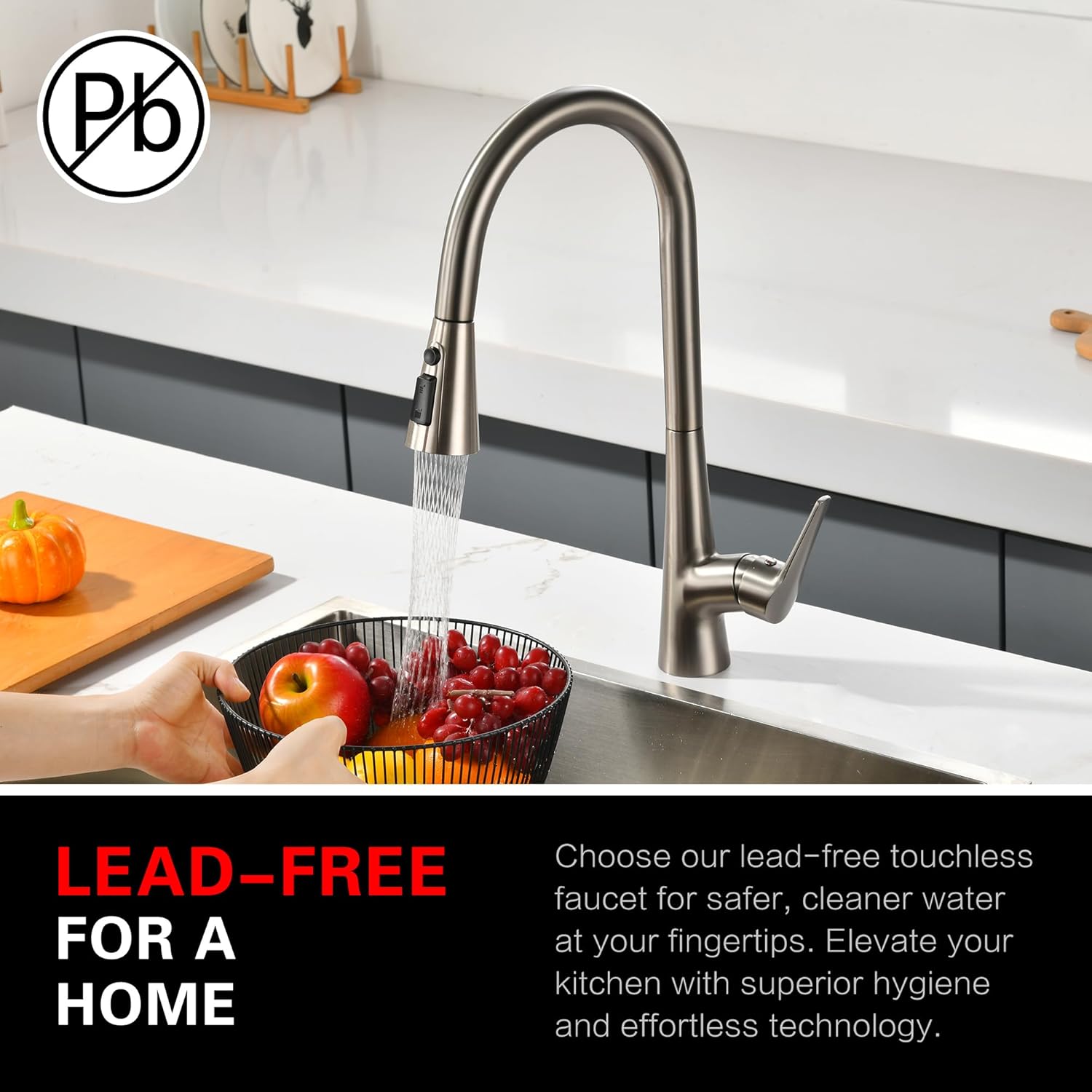 sumerain Motion Sensor Activated Kitchen Sink Faucet with Pull Down Sprayer, Brushed Nickel Touchless Kitchen Faucet Smart Hands Free