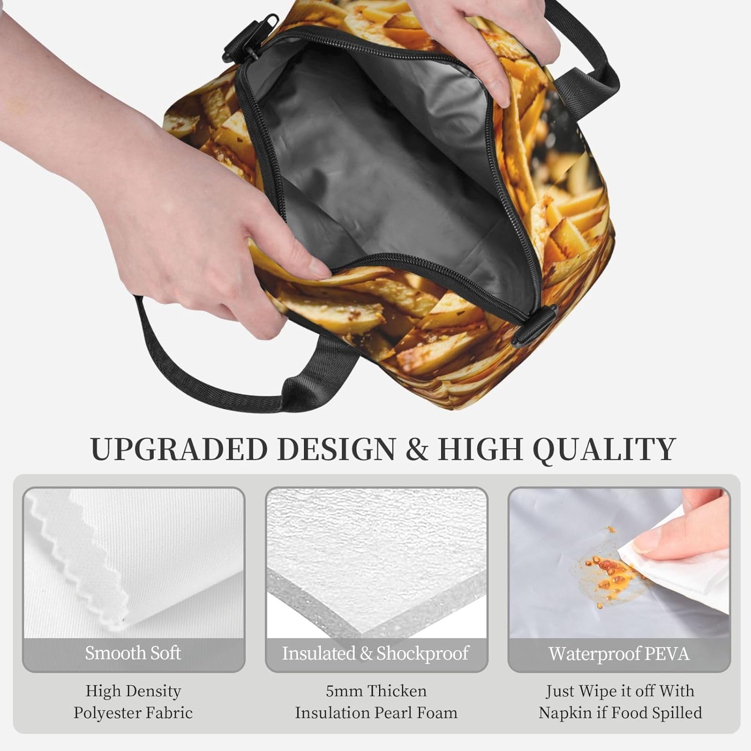 Fast Food Print Reusable Lunch Bag Insulated Lunch Boxes for Office Work Picnic Tote Bag Adjustable