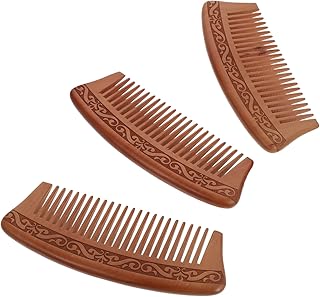 3 piezas Peines de Madera Portátiles Diseño Tallado para Masaje Capilar Peine Doble Cara para Adultos Textura Suave y Resistente Color Marrón