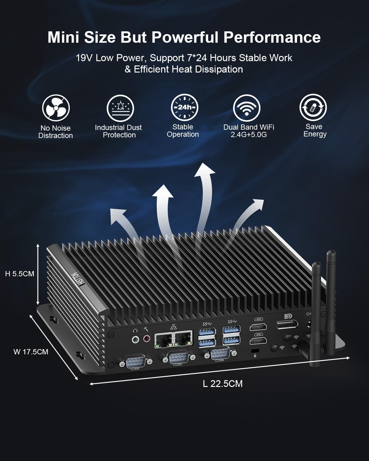 HISTTON Fanless Industrial Mini PC Core i5-1235U, 16GB DDR5 RAM 512GB NVME SSD,WiFi5,BT4.2,TPM2.0,Mini Desktop PC 4 RS232 COM+2 RS422/RS485 COM,2 LAN,Micro PC Windows 11 Pro/Linux