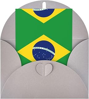 bhgnbb Brazilian flag Printed Gray Cards, Greeting Card Set, Blank Inside Pages, Includes Matching Stickers
